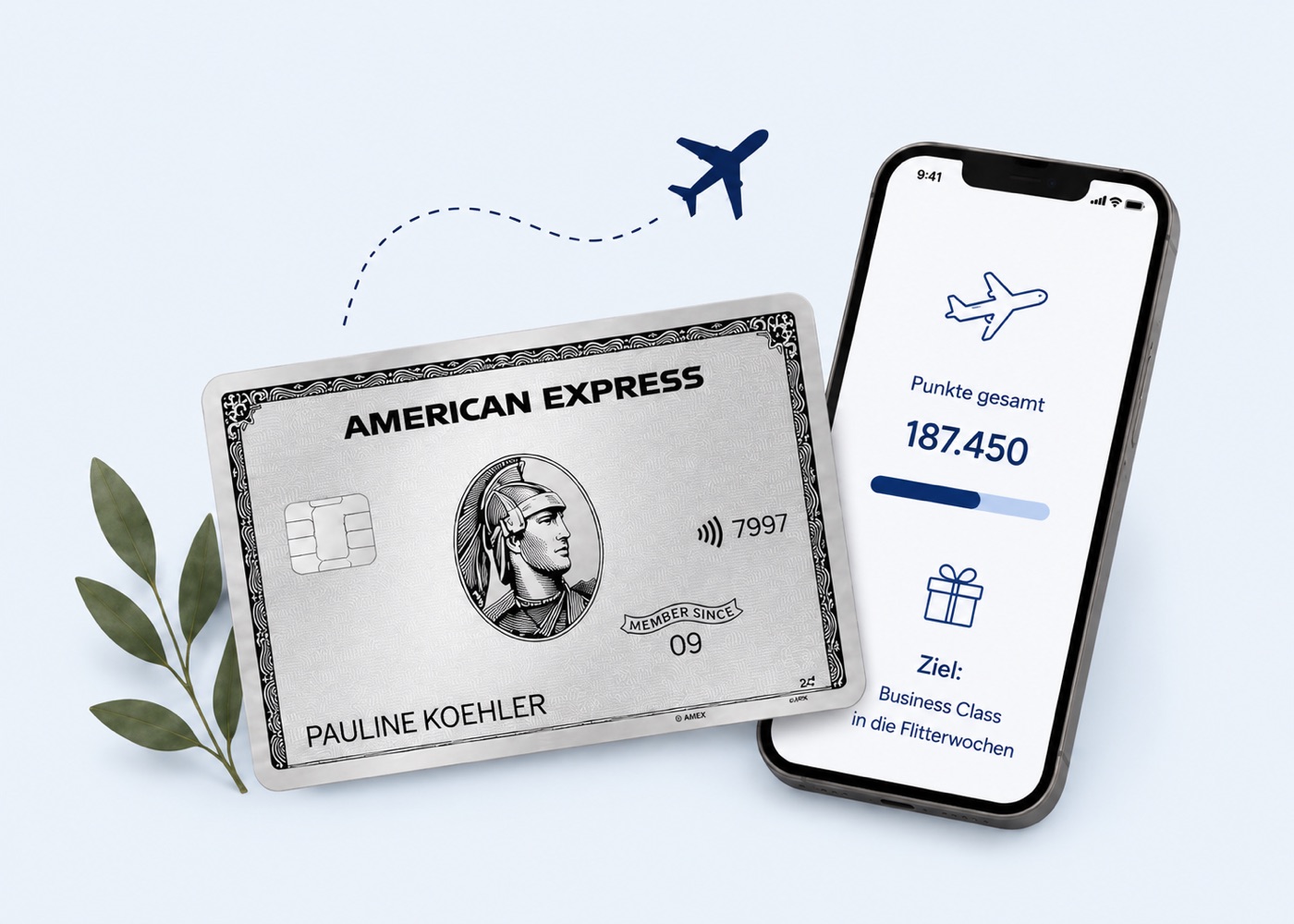 American-Express-Karte und Handy mit gesammelten Punkten